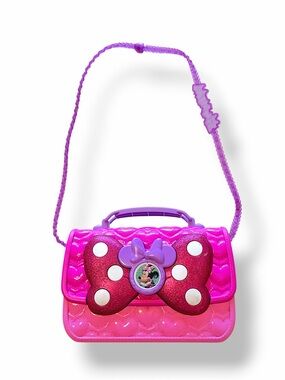 Minnie Mouse LunchBox, pink and fuchsia, hard plastic, shoulder strap 8.5"x5.5"